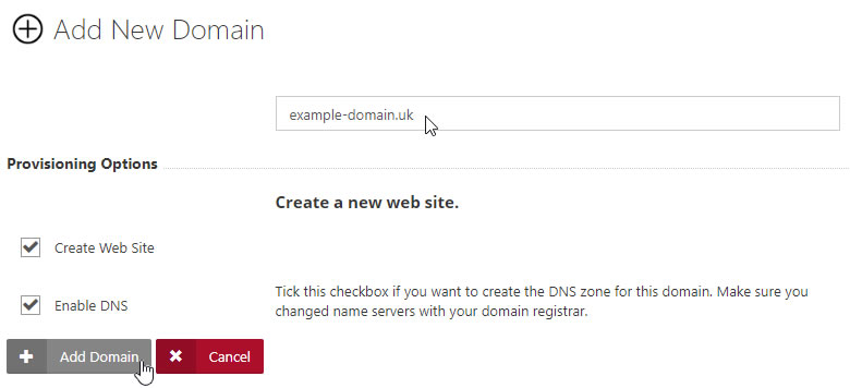 Enter Domain and select Options