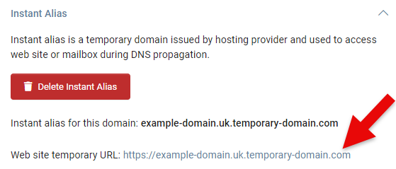 Temporary Domain is displayed