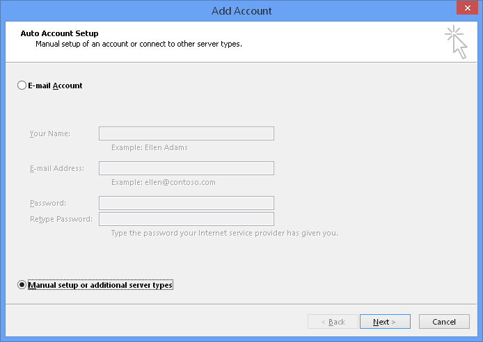 manually configure server settings for email account manually configure server settings for email account
