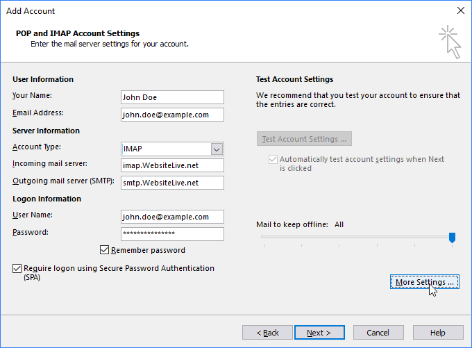 Configuring IMAP Email In Microsoft Outlook 2016