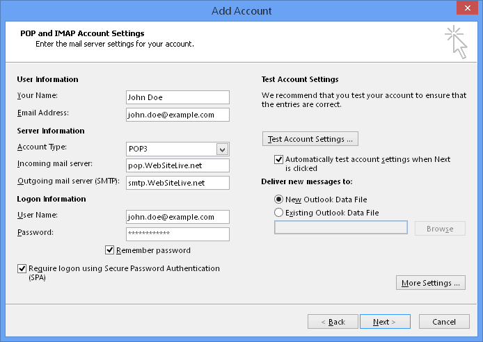 Internet E-Mail Settings